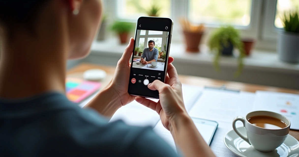 Pessoa criando legendas em vídeo no celular 