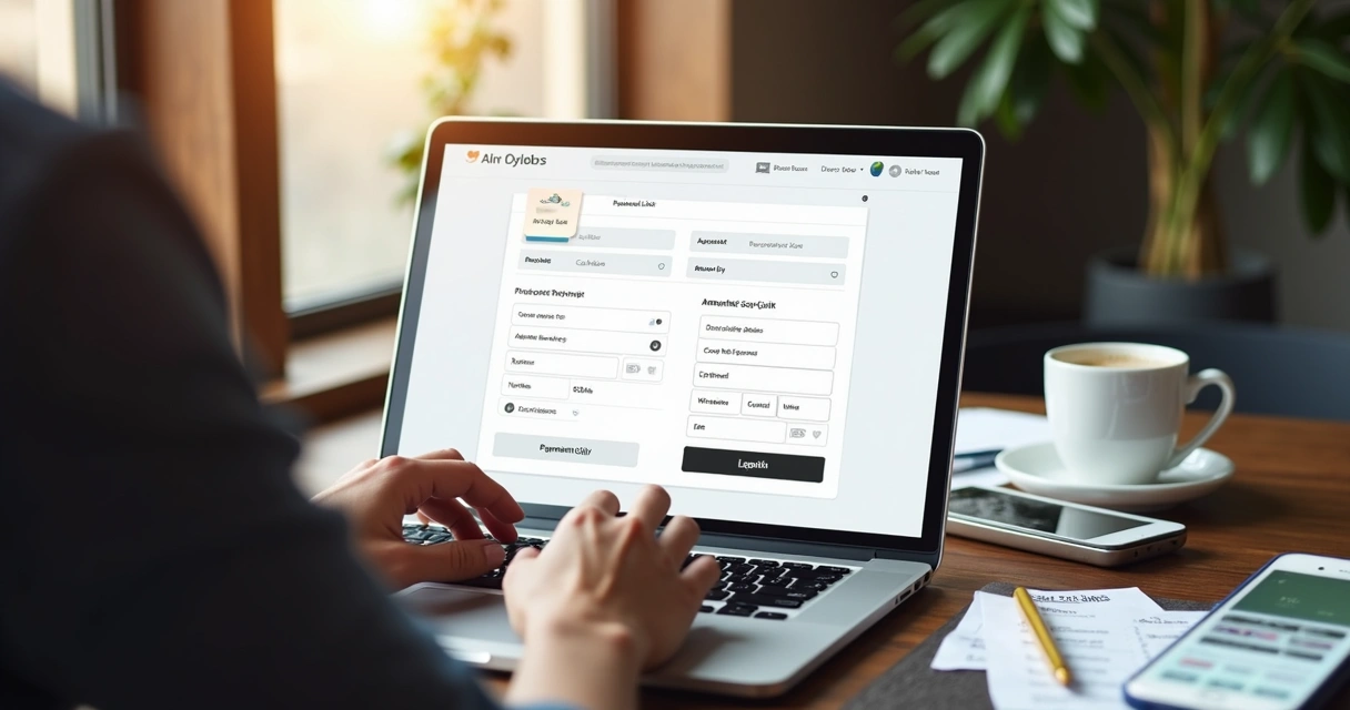 Lojista gerando link de pagamento em notebook, tela mostra painel com opções de personalização 