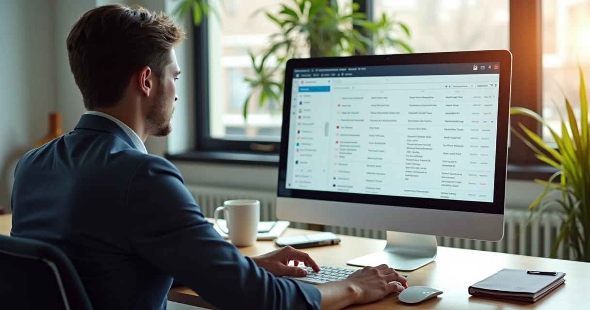 Profissional criando lista de empresas no computador 