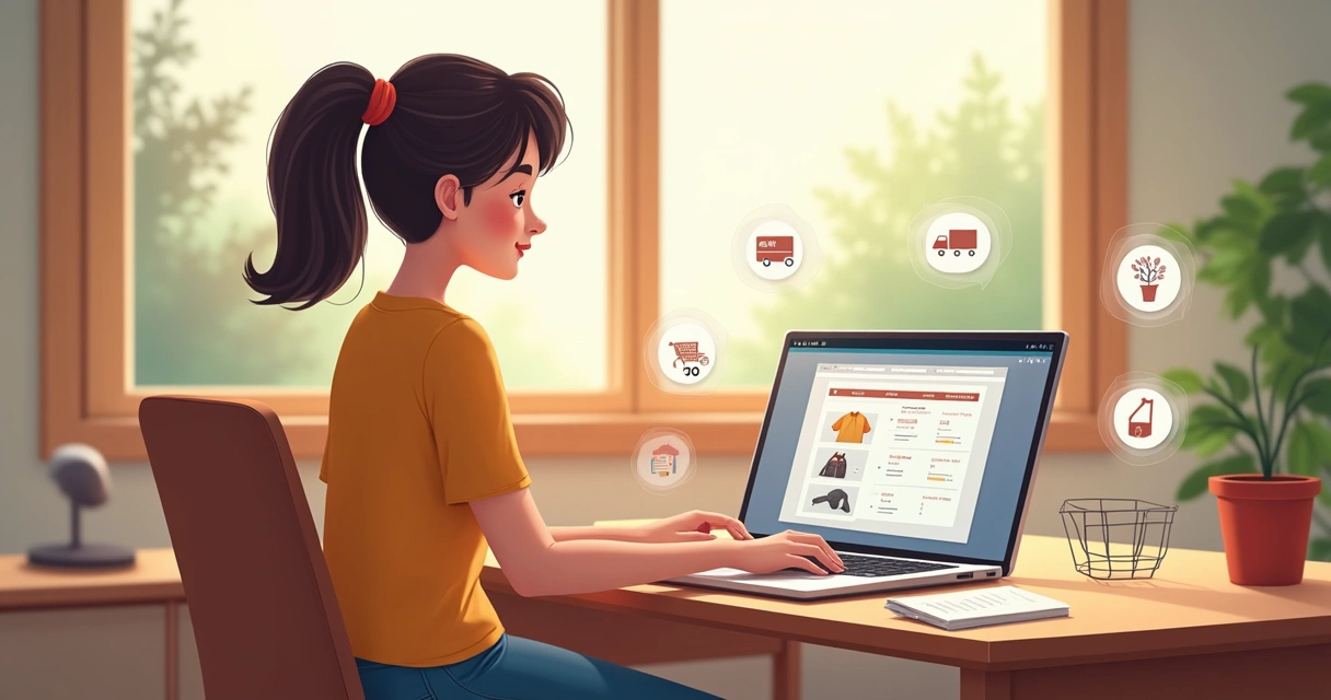 Pessoa configurando loja virtual em notebook