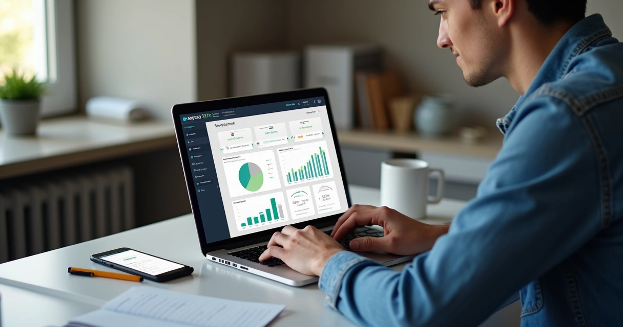 Empreendedor configurando sua loja virtual no computador