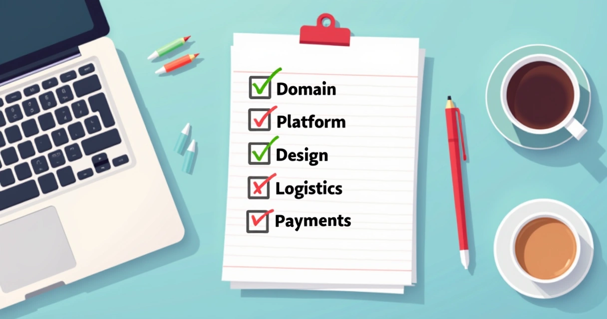 Passos para criar loja virtual, ilustração de checklist 