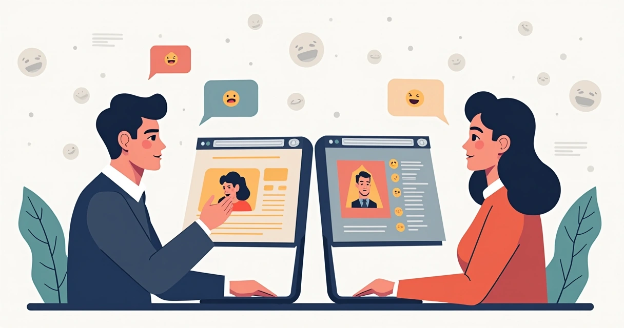 Criação de meme na internet com personagens e computador 