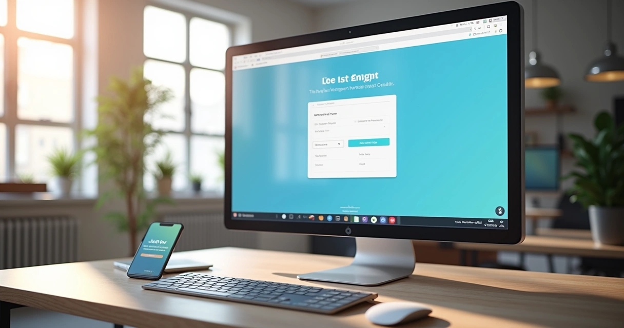 Tela de computador exibindo a criação de uma página de captura no GreatPages com design simples e cores harmônicas 