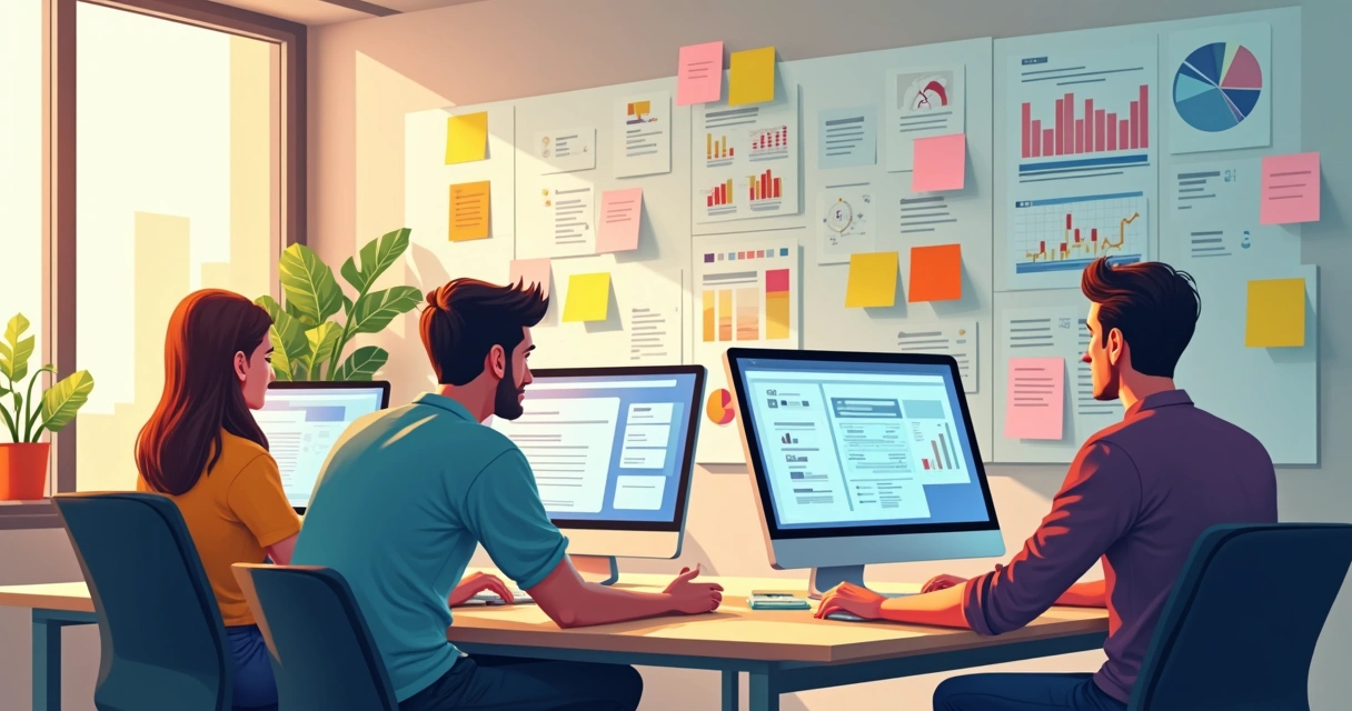 Equipe criando landing pages rapidamente em diversos dispositivos 