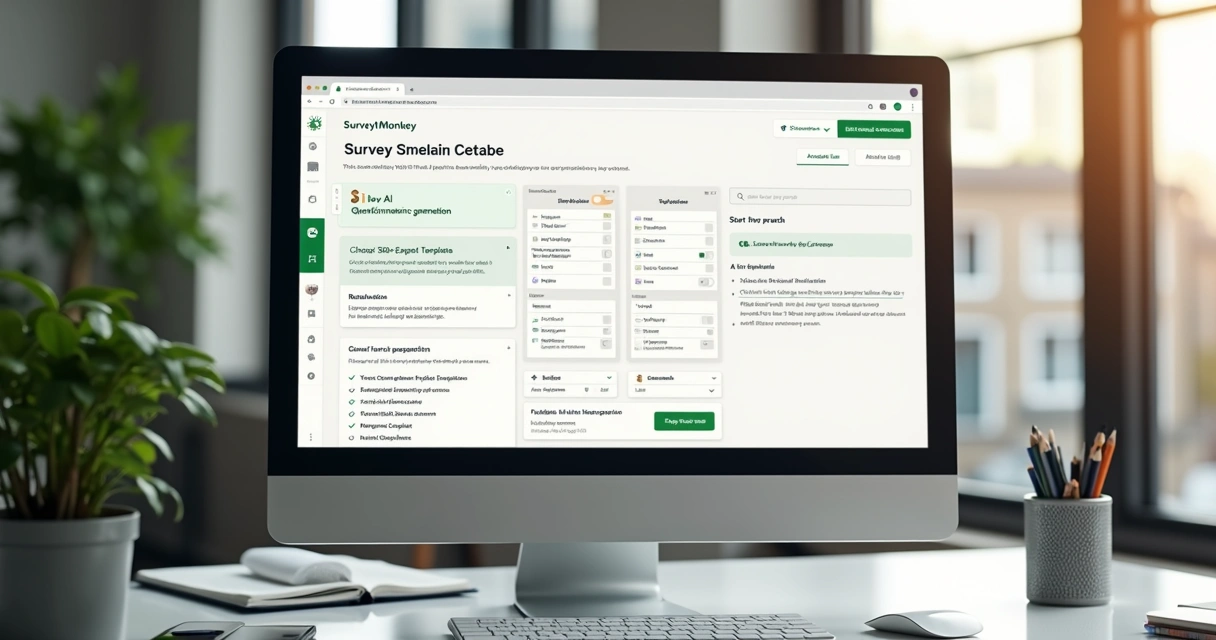 Tela de criação de pesquisa usando IA, com opções de modelos e editor simples