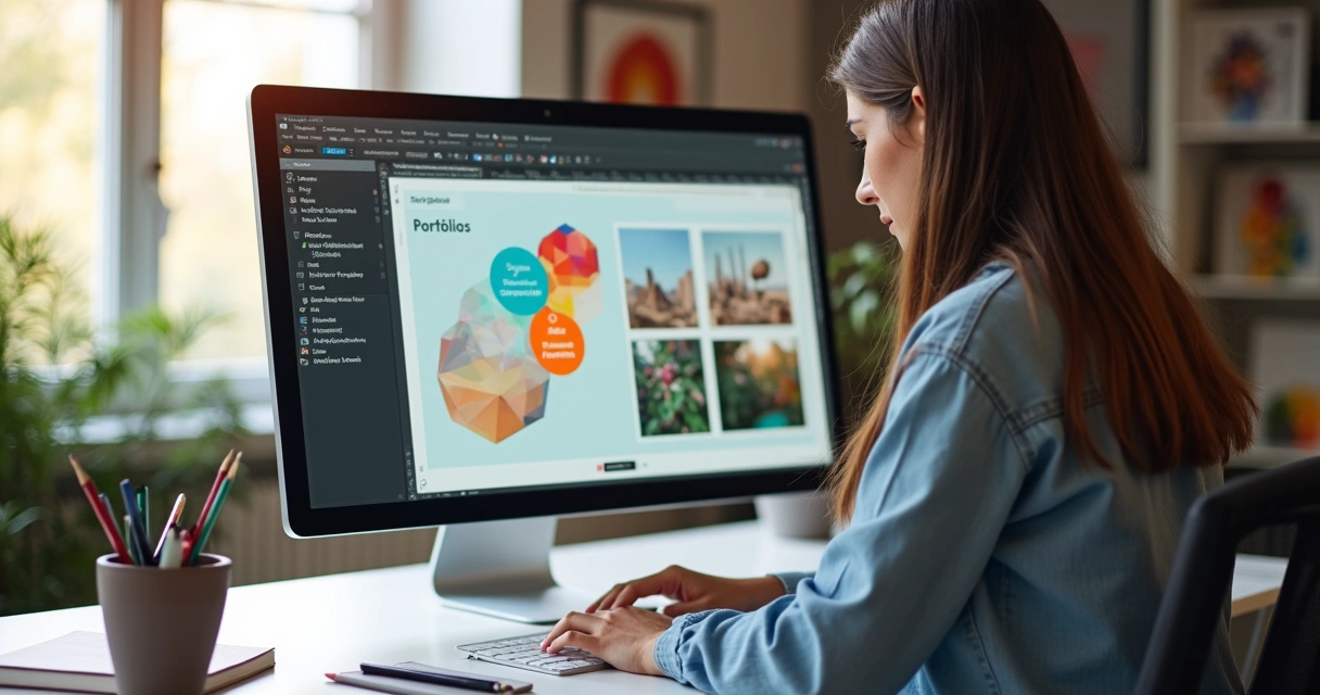 Profissional digital criando um portfólio online 