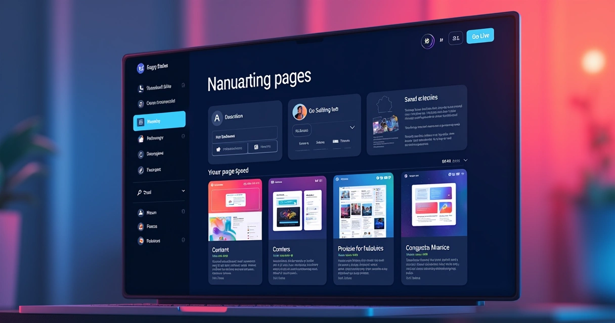 Painel digital mostrando processo simples de criação de uma página de captura com poucos cliques 