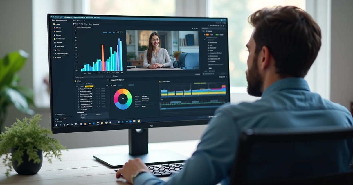 Edição automática de vídeo curto na tela de laptop 