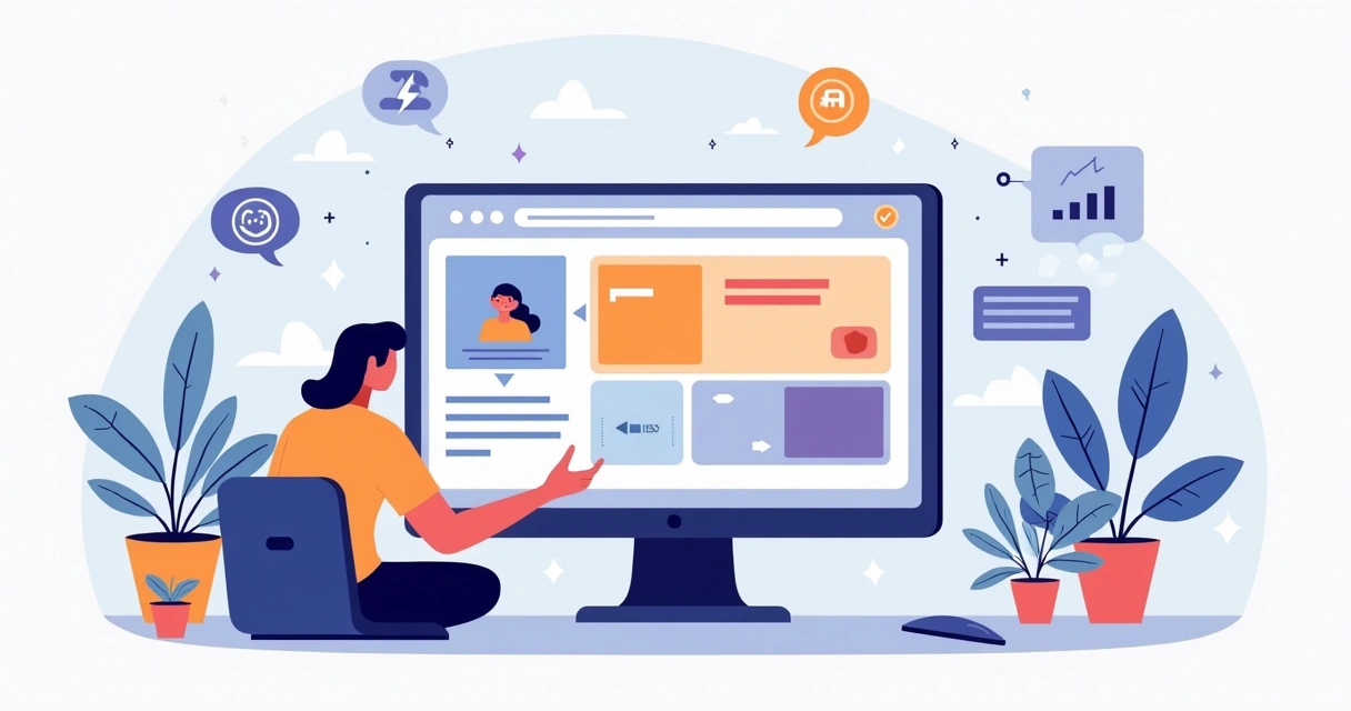 Profissional iniciante montando site com blocos em tela de computador 