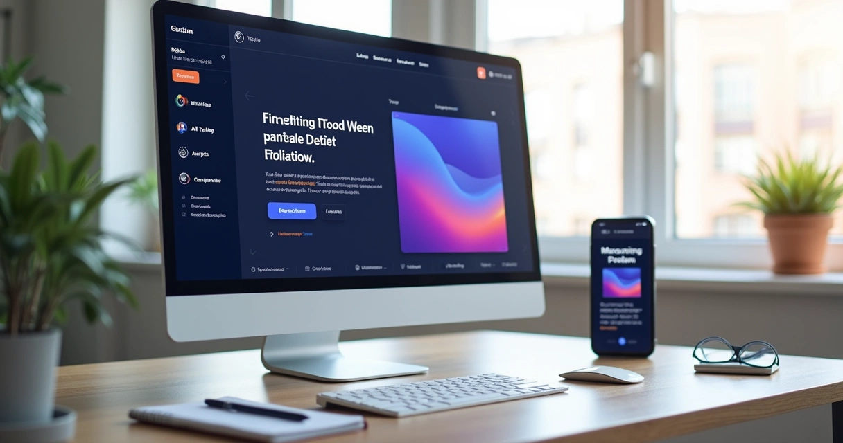Tela de computador mostrando criação de site gratuito com layout profissional 
