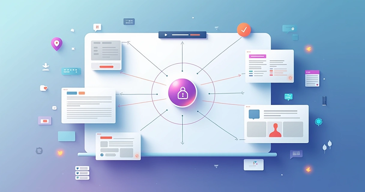 Interface de criação de site profissional com IA mostrando múltiplos cards de páginas conectados 