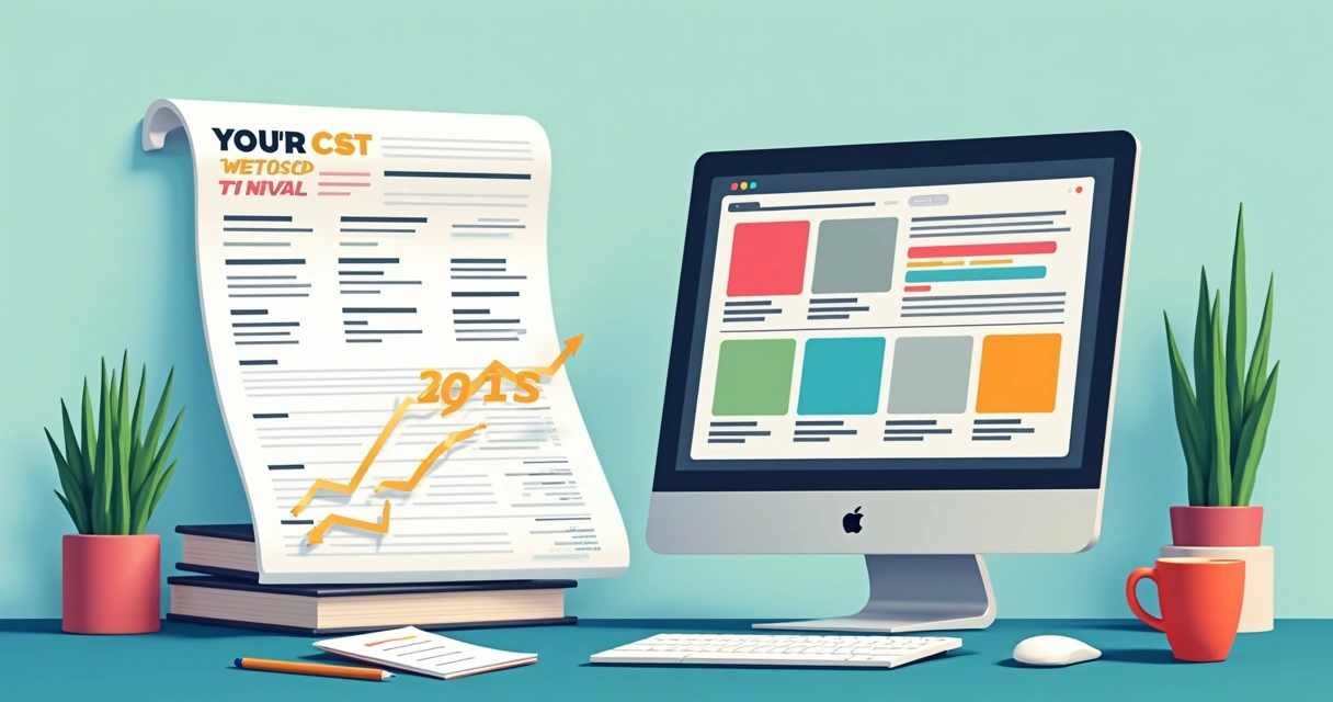 Planilha de orçamento para criação de site ao lado de computador com template aberto 