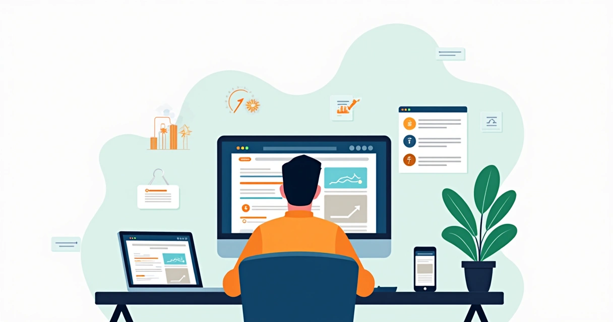 Ilustração de profissional criando site responsivo em vários dispositivos 