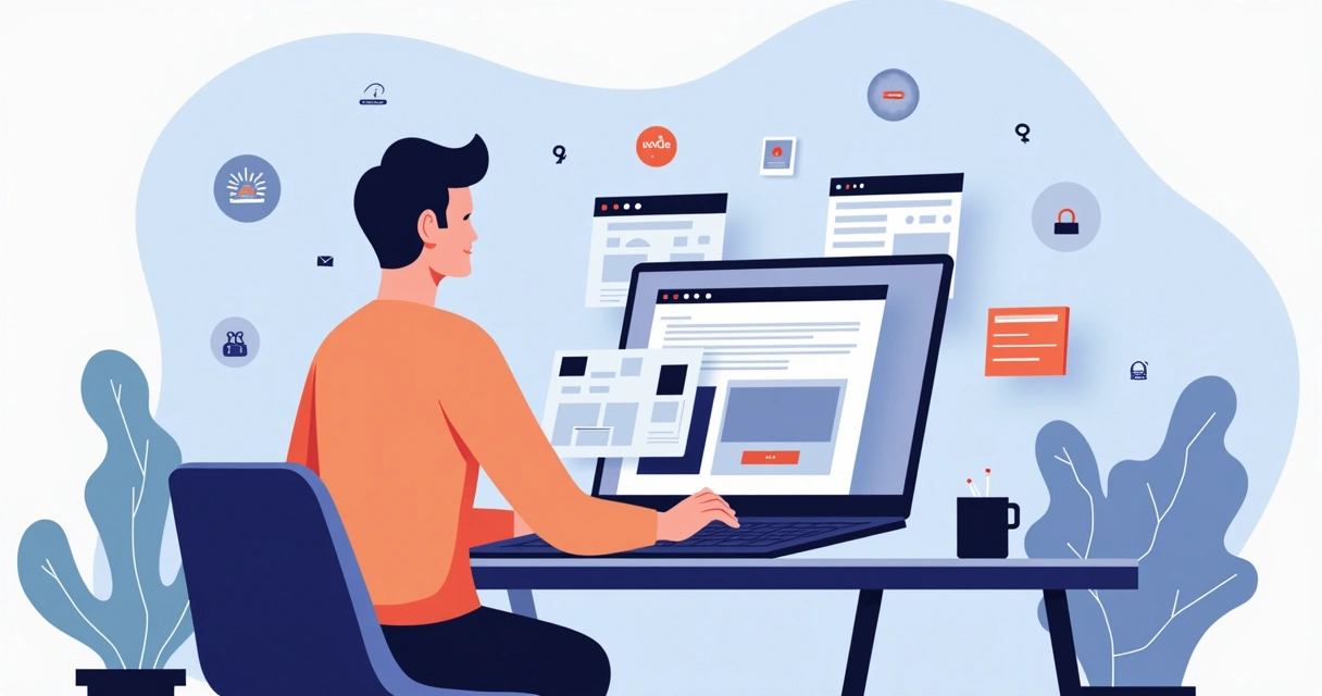 Pessoa criando site profissional em laptop com construtor visual drag and drop 