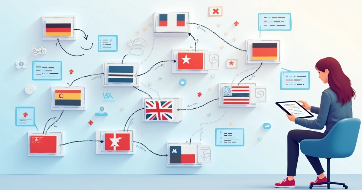 Representação visual do processo de criação de sitemap XML para site multilíngue. 