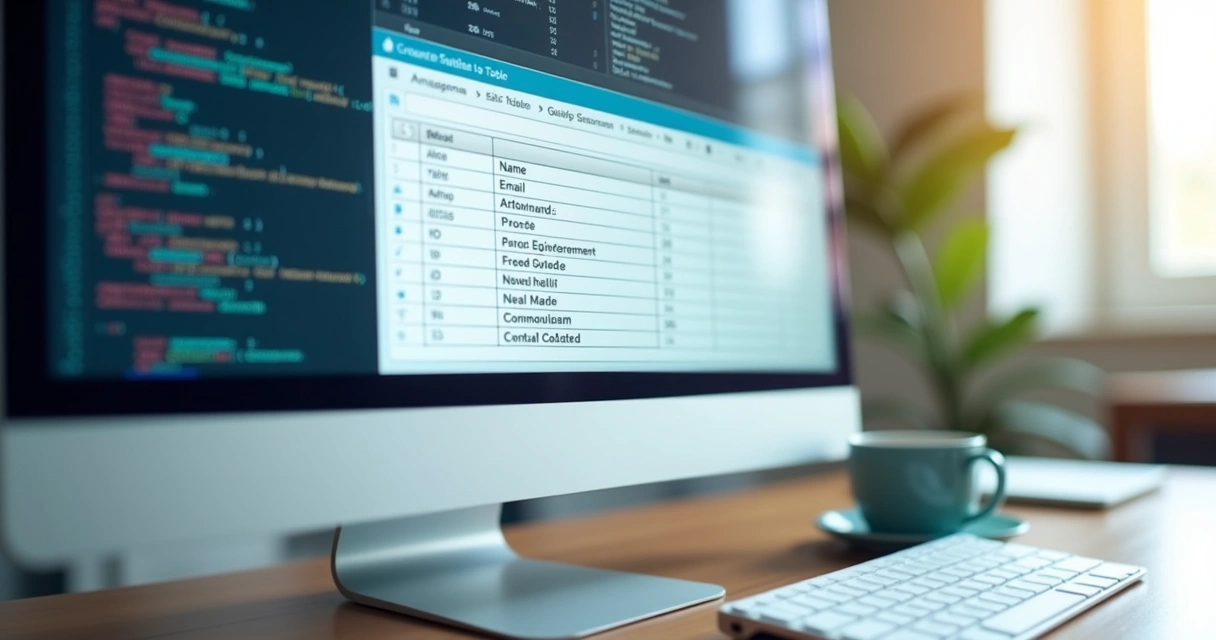 Tela de computador mostrando criação de tabela em banco de dados 