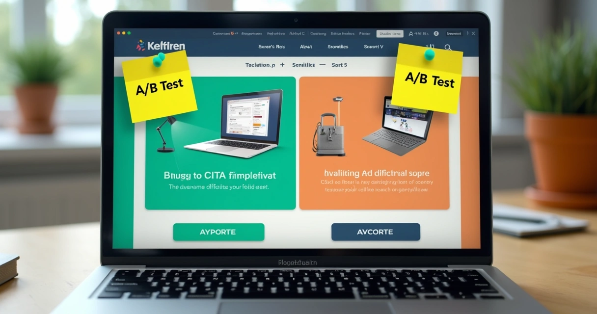 Duas versões de um anúncio digital lado a lado sendo comparadas na tela de um laptop 