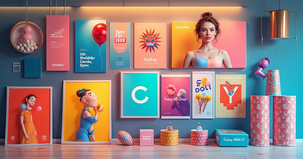 Exemplos de materiais de campanha integrados pela mesma identidade visual 