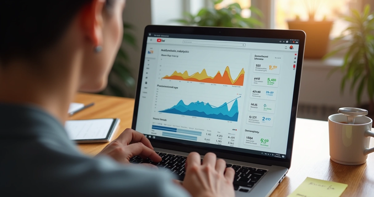 Pessoa analisando gráficos de audiência no YouTube 