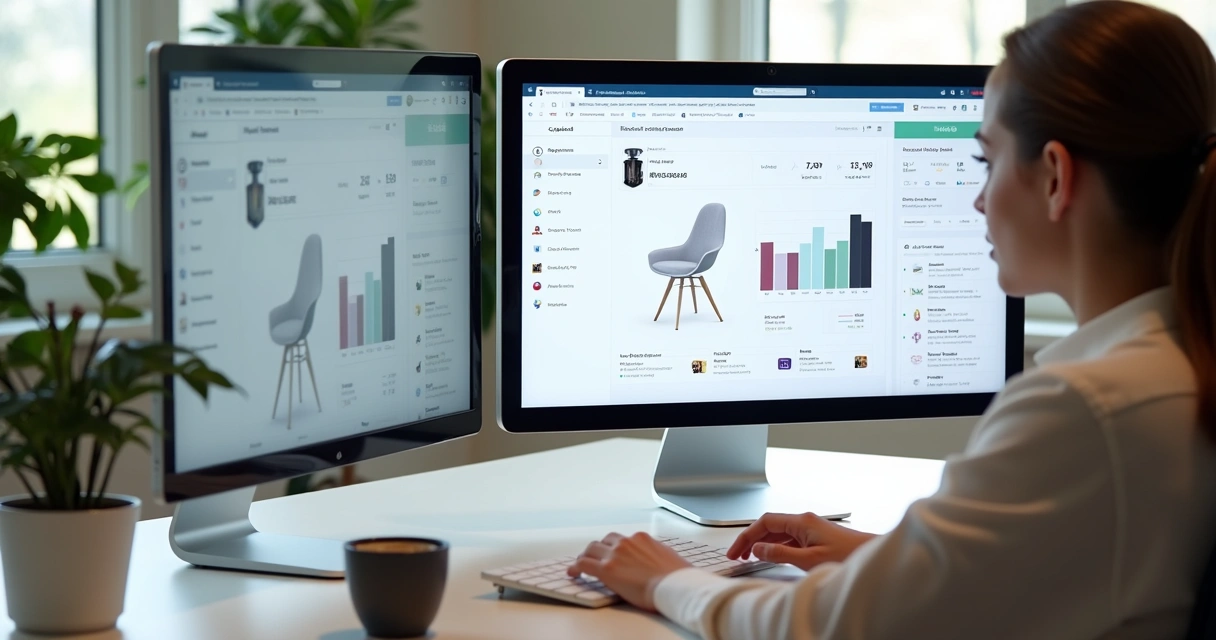 Creator analisa telas de diferentes e-commerces, comparando produtos e gráficos de comissão 