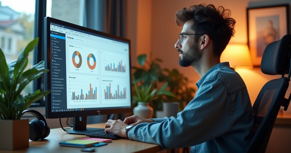 Pessoa analisando gráficos de desempenho de vídeos curtos em tela de computador