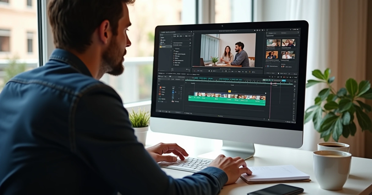 Person editing short videos on a computer with user-friendly interface