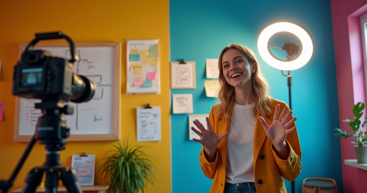 Criador de conteúdo gravando vídeo animado 