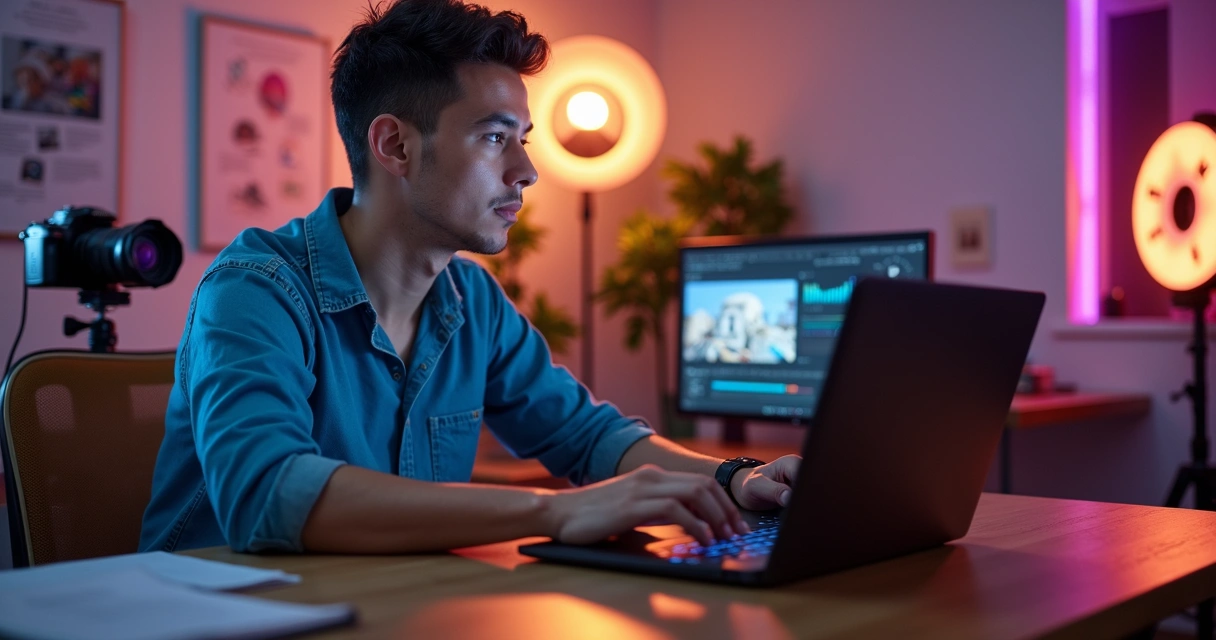 Video creator editing with a notebook using AI 