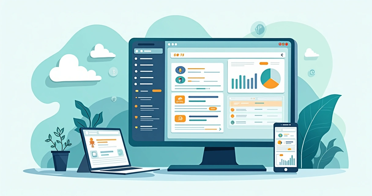 Painel ilustrativo de plataforma de criação de sites gratuito 