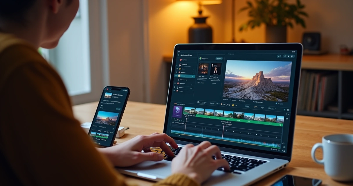 Pessoa usando plataforma de edição automática de vídeos com IA 