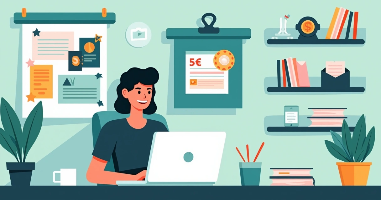 Ilustrador sorrindo ao computador enquanto observa vendas de arte digital 