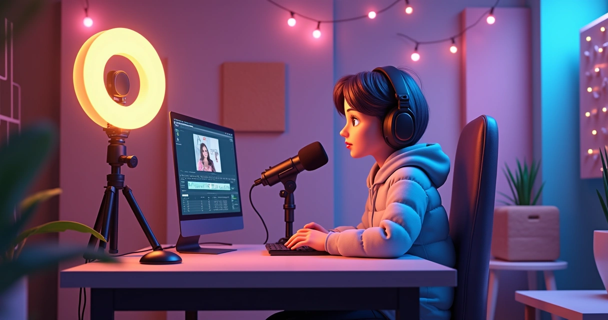 Pessoa gravando vídeo em estúdio