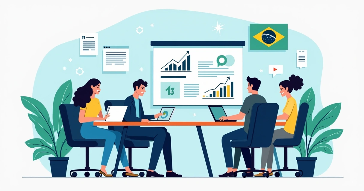 Equipe de marketing analisando landing page em notebooks 