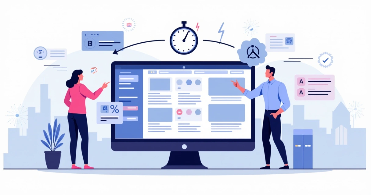 Ilustração de criador de landing page com foco em velocidade e performance 