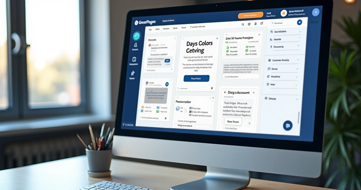 Tela do editor de landing page GreatPages com recursos visuais 