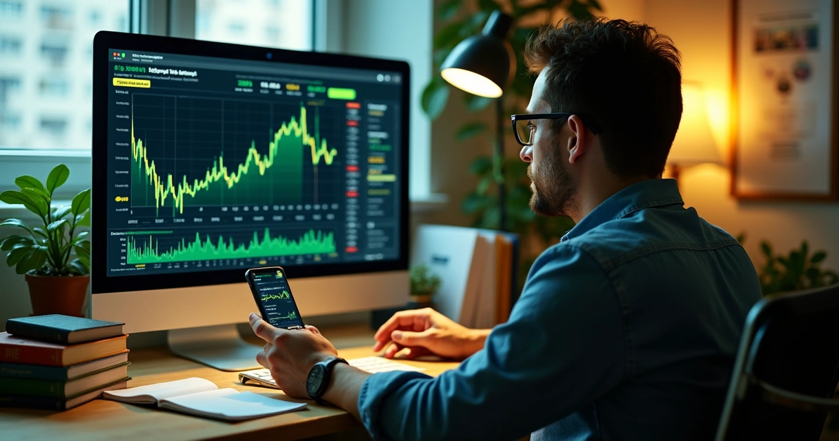 Pessoa analisando gráficos digitais em tela de computador