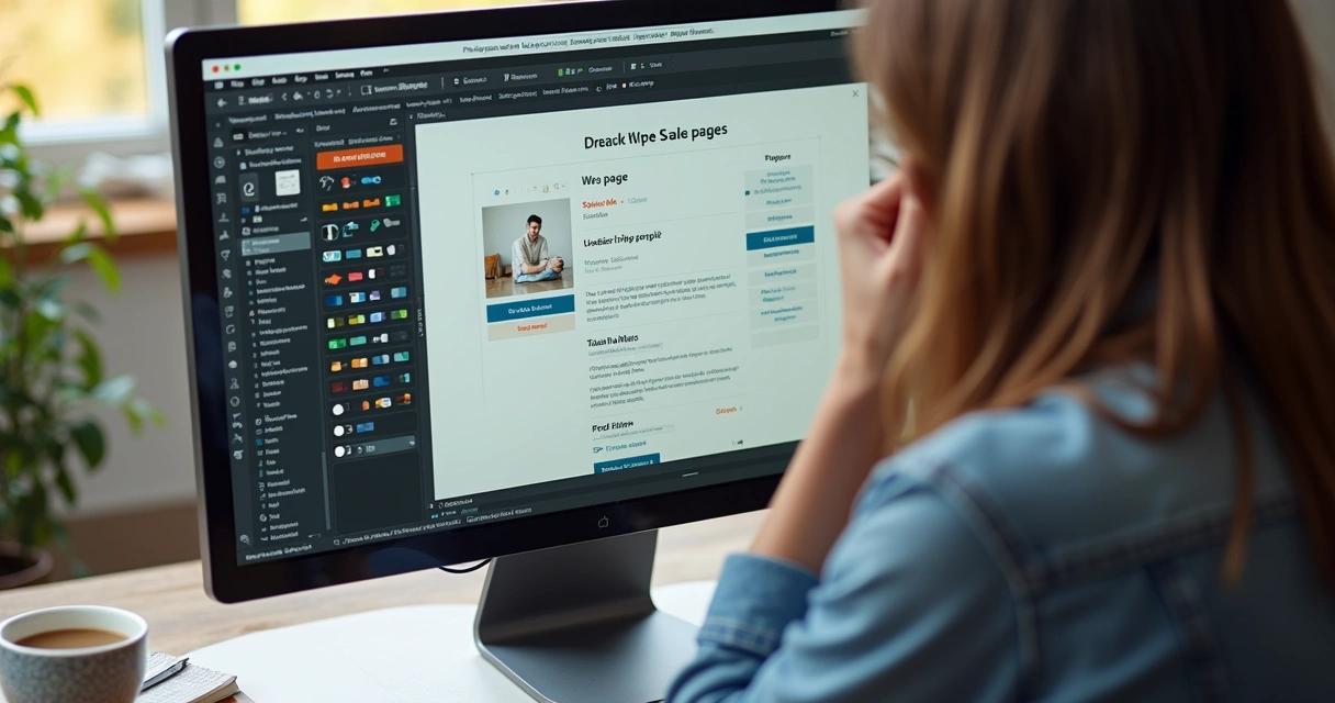Afiliado criando página de vendas no computador 