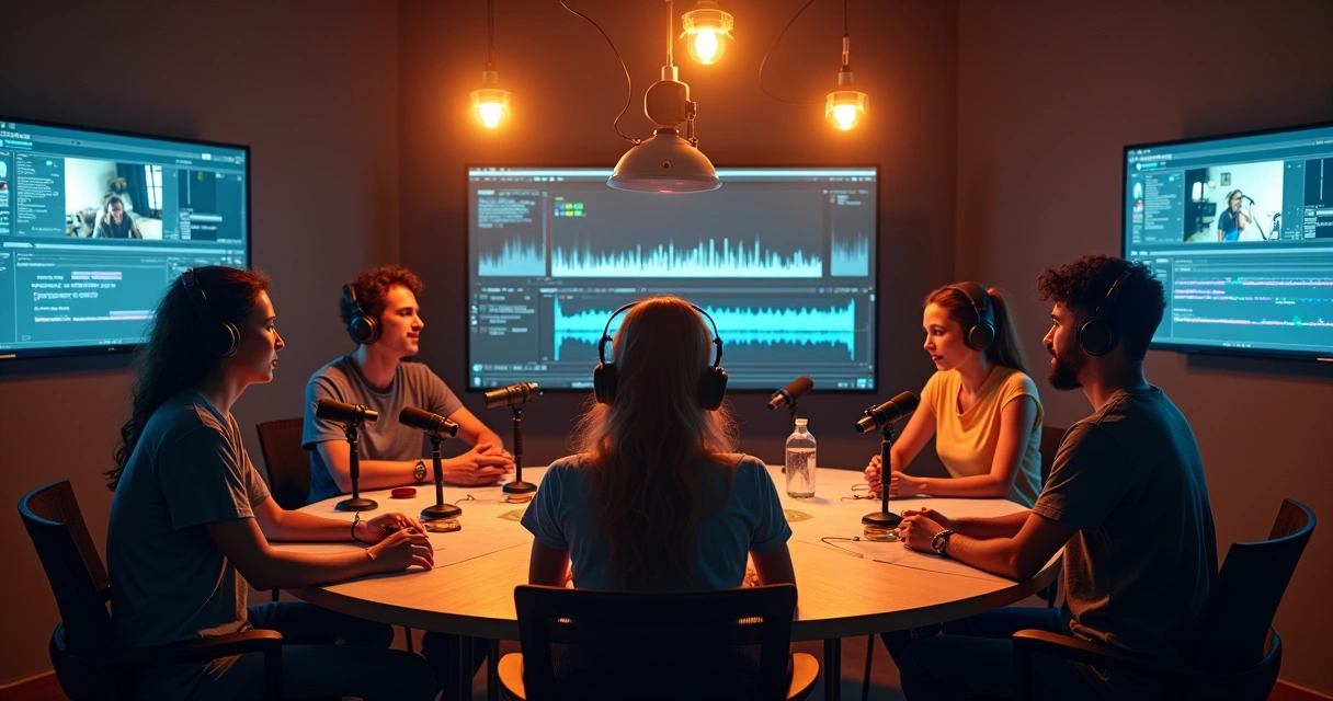 Equipe de jovens grava podcast com auxílio de tecnologia IA 