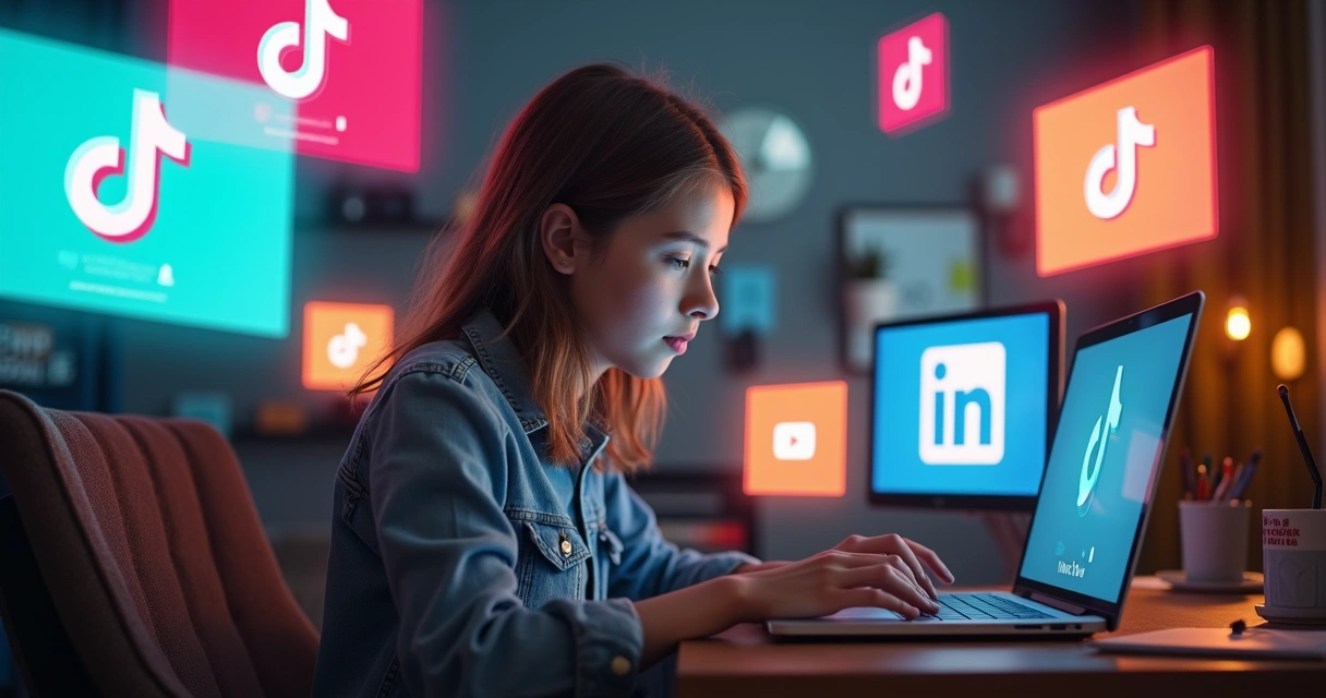 Criador de conteúdo ajustando vídeos em vários formatos 