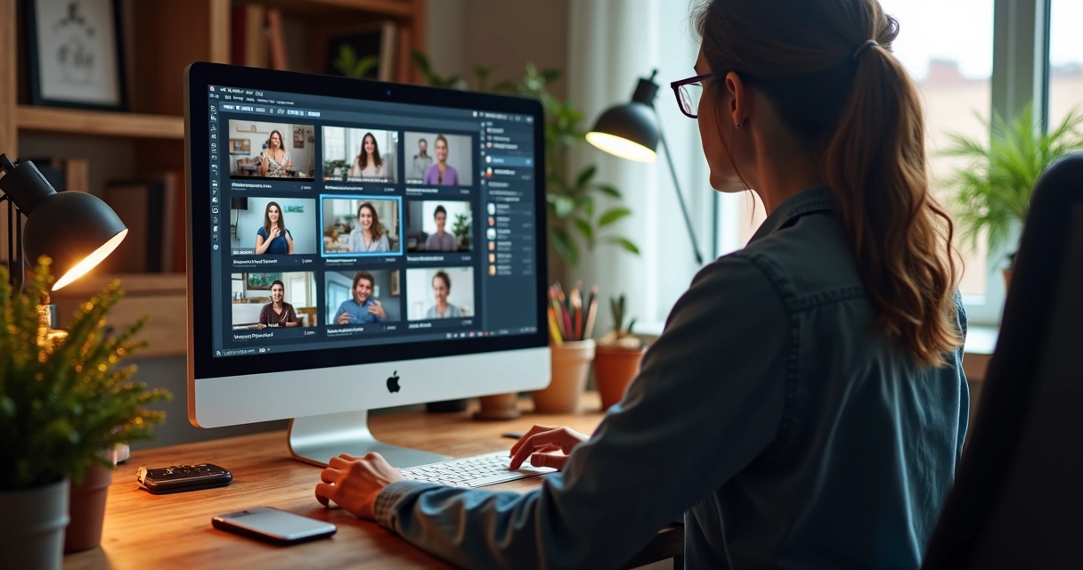 Creator working on short videos for social media in front of the computer 