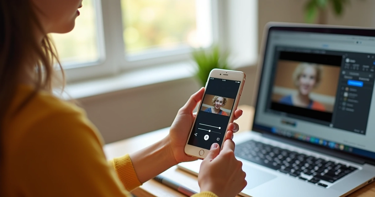 Pessoa publicando vídeo com áudio ajustado em rede social pelo celular 