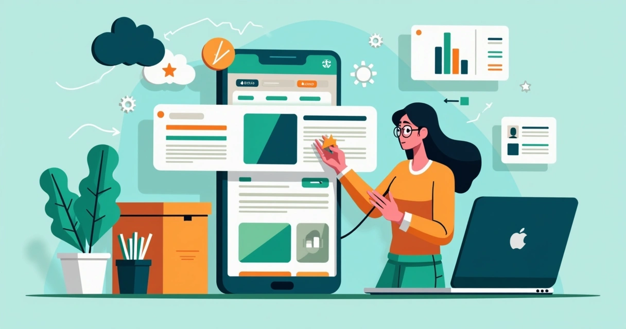 Pessoa usando editor mobile para criar site em smartphone 