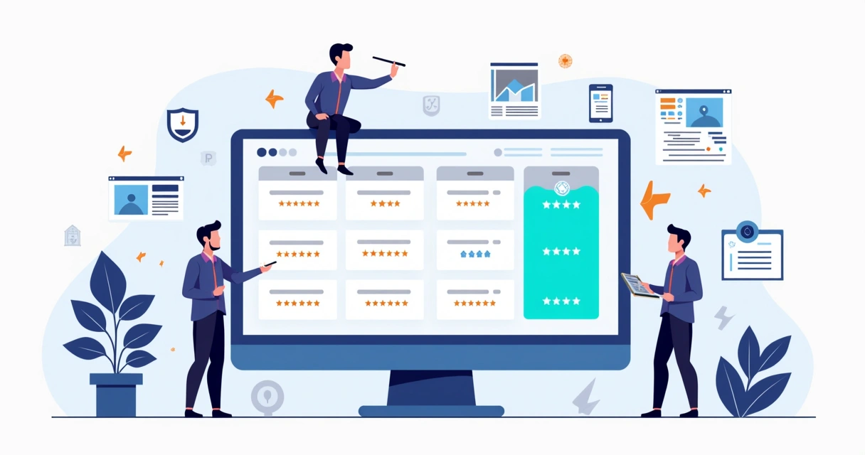 Agência digital comparando criadores de sites em painel moderno 