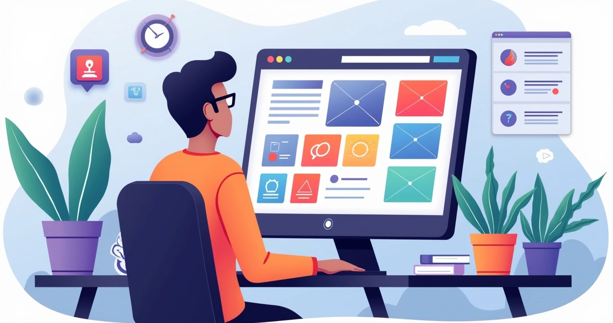 Página de editor arrasta e solta, com blocos personalizados e opções de IA visíveis na tela