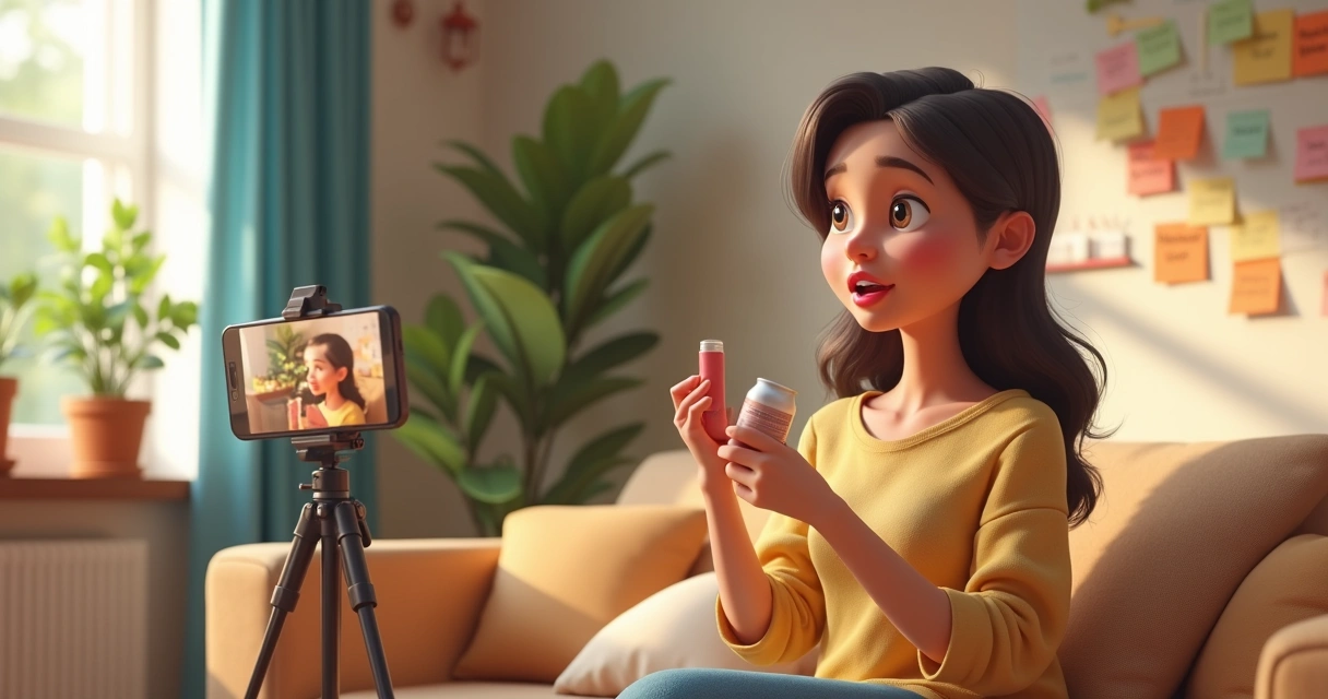 Pessoa gravando vídeo de produto em casa 