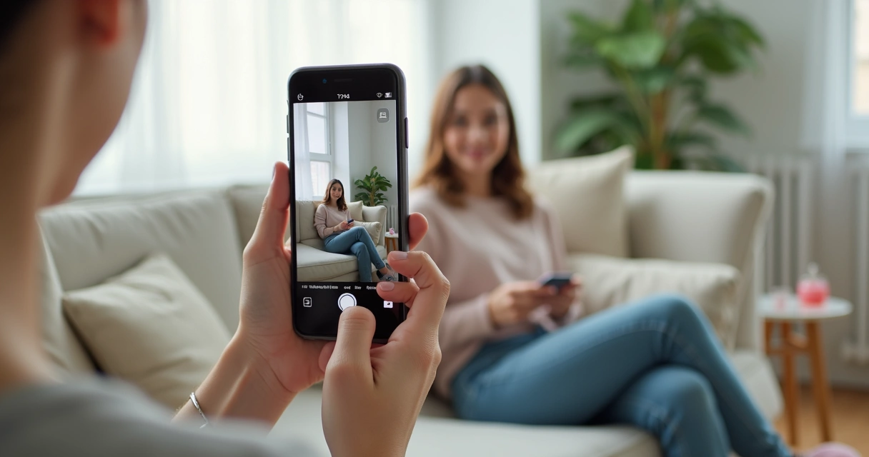 Mulher gravando vídeo curto para TikTok com celular 