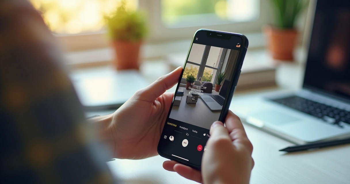 Person editing a vertical video on a smartphone with social apps in the background.