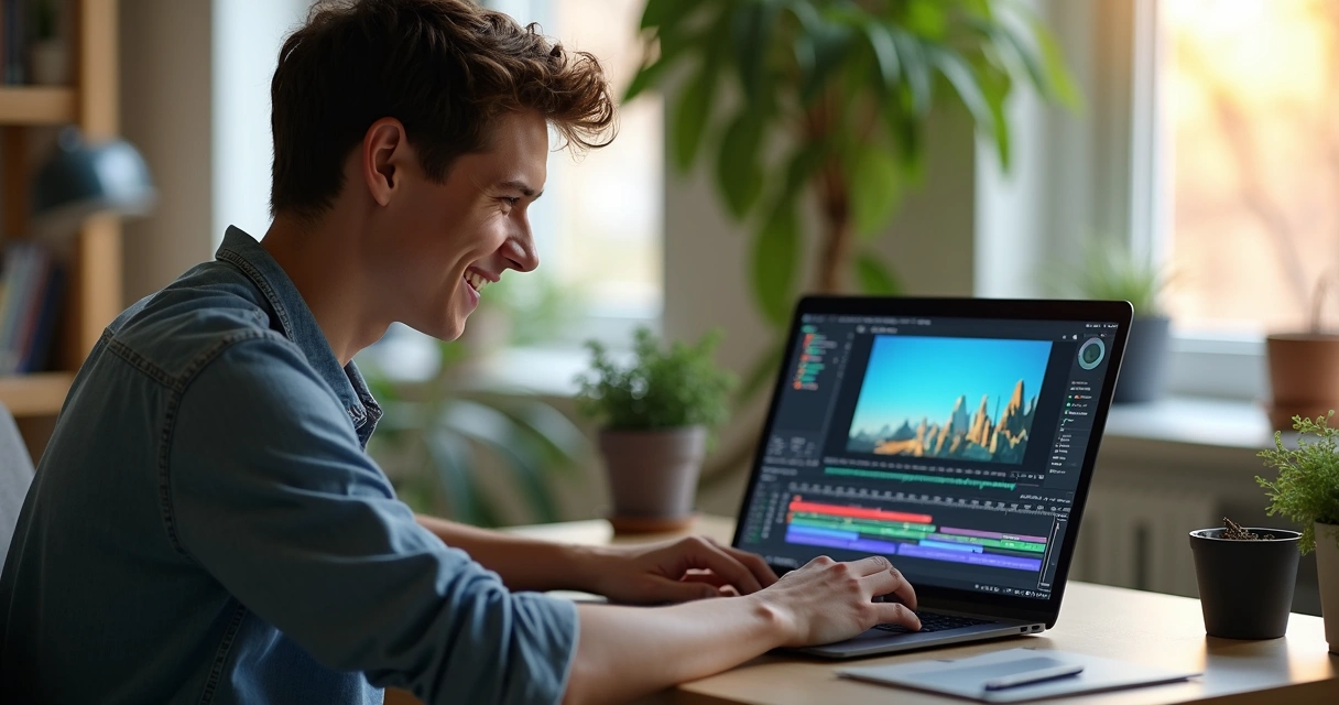 Person editing a fun video using VDClip in a well-lit environment 