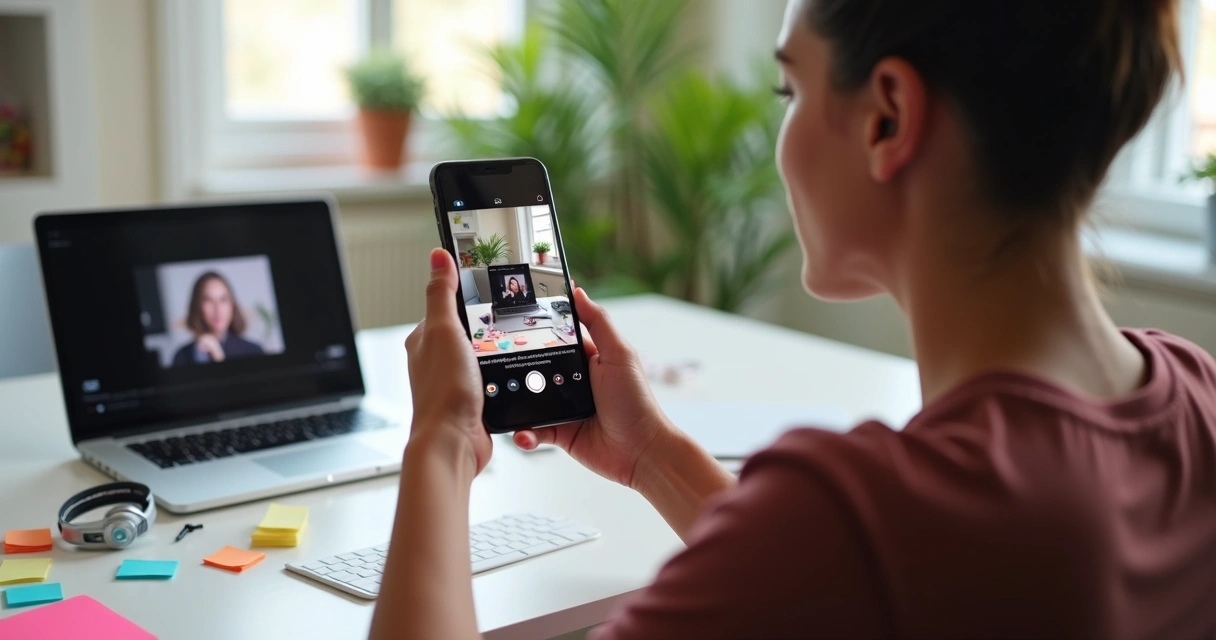 Pessoa gravando uma resposta em vídeo para um comentário em rede social